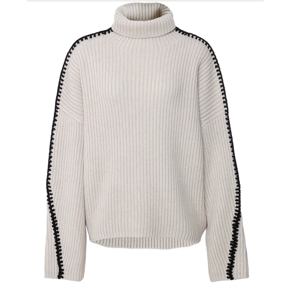 Rag & Bone Ingrid Wool Turtleneck Oat Oversized Contrast Trim Luxury Sm $592msrp